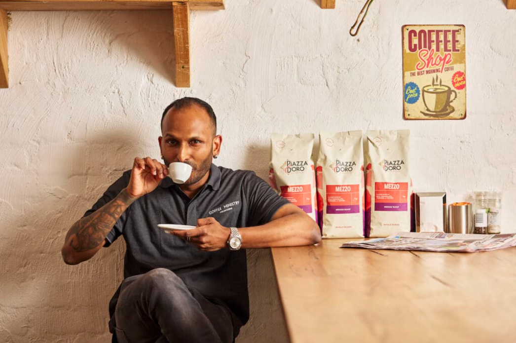 Coffee Ministry founder Saki Samarathunga enjoying a coffee in the café