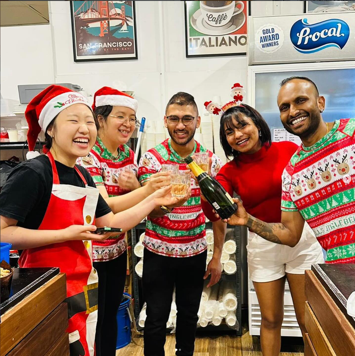 Coffee Ministry team sharing a Christmas celebration