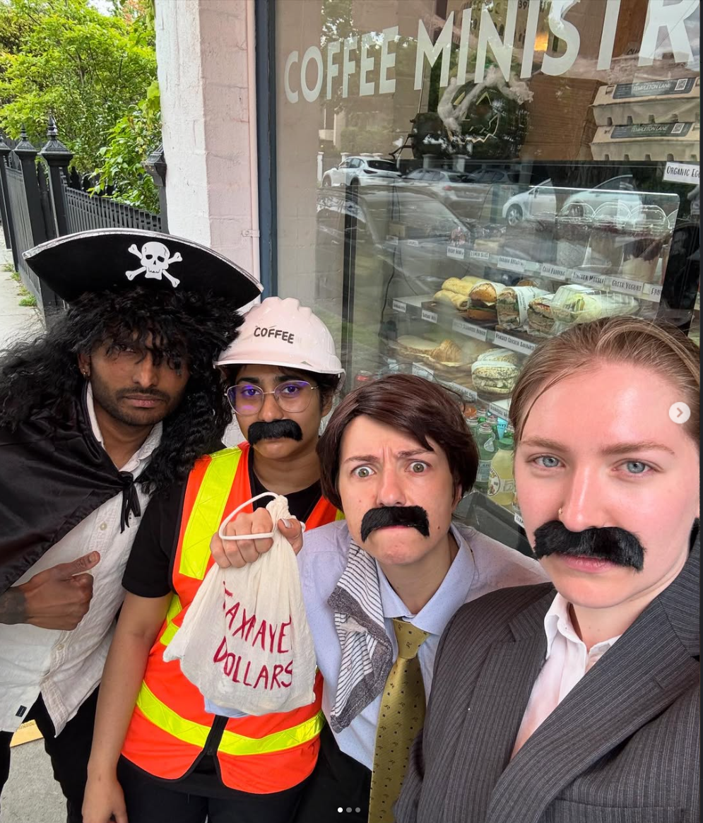 Coffee Ministry team in costumes outside the café