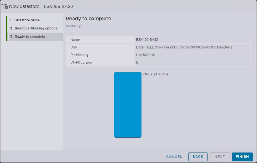 Creating VMFS Datastore fails with "Failed to update disk partitions